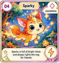 Sparky full-colour Loomie trading card, number 04, with an Uncommon rarity badge.