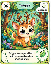 Twiggle full-colour Loomie trading card, number 06, with an Uncommon rarity badge.