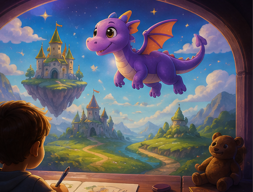 Spark, a lifelike purple dragon in a cinematic fantasy world